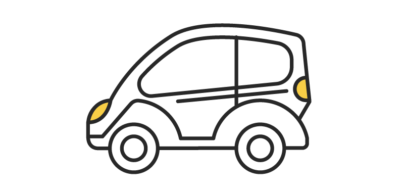 white minicar icon with black details